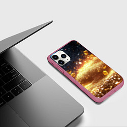 Чехол iPhone 11 Pro матовый Золотые частички на черной текстуре, цвет: 3D-малиновый — фото 2