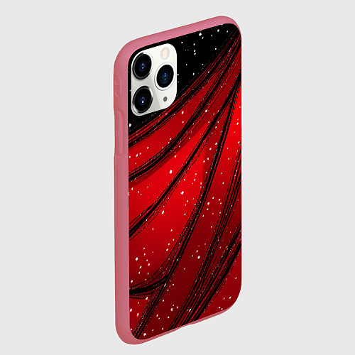 Чехол iPhone 11 Pro матовый Красно-черная текстура с белыми точками / 3D-Малиновый – фото 2