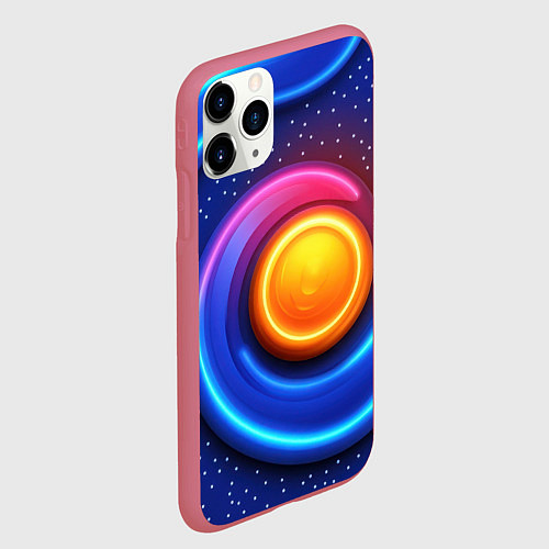 Чехол iPhone 11 Pro матовый Оранжевый круг и голубые линии текстура / 3D-Малиновый – фото 2
