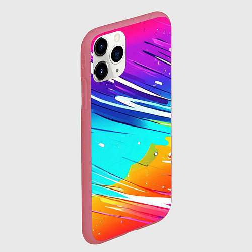 Чехол iPhone 11 Pro матовый Радужные брызги краски текстура / 3D-Малиновый – фото 2
