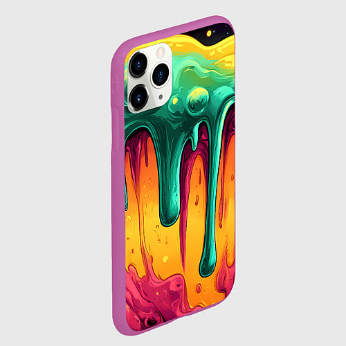 Чехол iPhone 11 Pro матовый Зелено-оранжевая клякса / 3D-Фиолетовый – фото 2