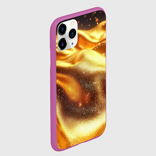 Чехол iPhone 11 Pro матовый Золотая текстура волнистая / 3D-Фиолетовый – фото 2