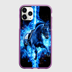 Чехол iPhone 11 Pro матовый Лошадь из конного спорта в огне, цвет: 3D-фиолетовый