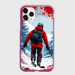 Чехол iPhone 11 Pro матовый Красный лыжник, цвет: 3D-фиолетовый