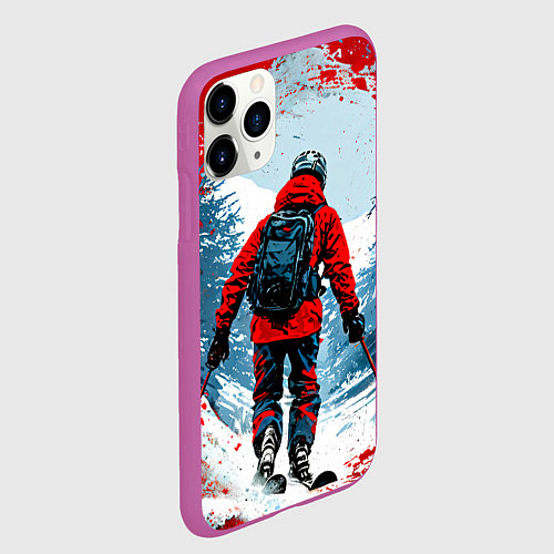 Чехол iPhone 11 Pro матовый Красный лыжник / 3D-Фиолетовый – фото 2