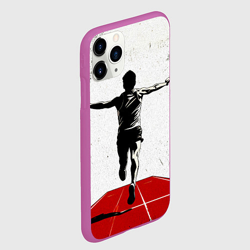 Чехол iPhone 11 Pro матовый Прыжок в длину на белом / 3D-Фиолетовый – фото 2