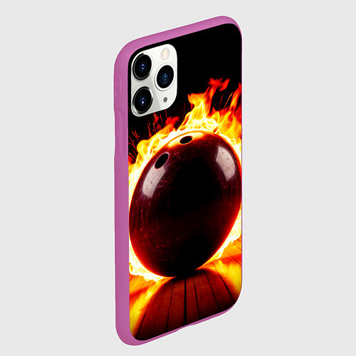 Чехол iPhone 11 Pro матовый Огненный шар для боулинга / 3D-Фиолетовый – фото 2