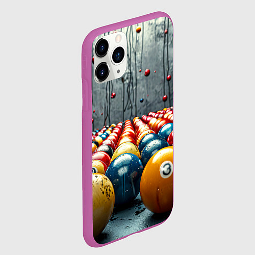 Чехол iPhone 11 Pro матовый Бильярдные шары на сером / 3D-Фиолетовый – фото 2