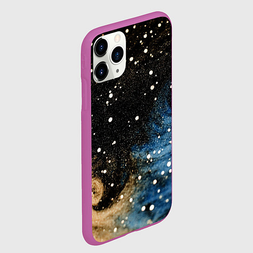 Чехол iPhone 11 Pro матовый Черно-синий фон текстура / 3D-Фиолетовый – фото 2