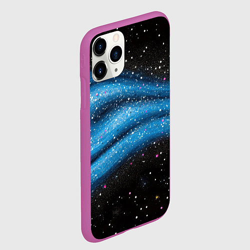 Чехол iPhone 11 Pro матовый Синяя абстрактная текстура на черном / 3D-Фиолетовый – фото 2