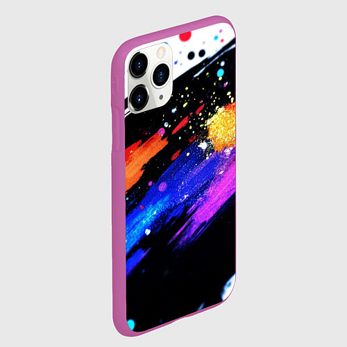 Чехол iPhone 11 Pro матовый Разноцветные блестящие кляксы - текстура / 3D-Фиолетовый – фото 2
