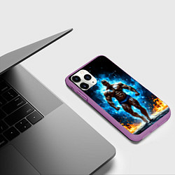 Чехол iPhone 11 Pro матовый Культурист в огне, цвет: 3D-фиолетовый — фото 2