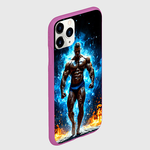 Чехол iPhone 11 Pro матовый Культурист в огне / 3D-Фиолетовый – фото 2