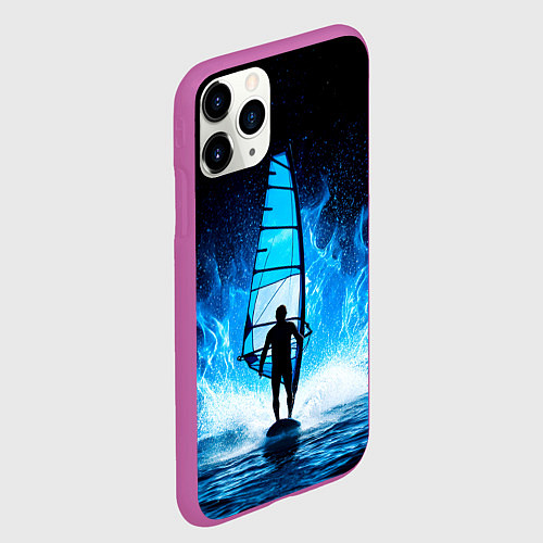 Чехол iPhone 11 Pro матовый Виндсерфер в синем пламени / 3D-Фиолетовый – фото 2