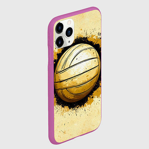 Чехол iPhone 11 Pro матовый Волейбольный мяч на бежевом / 3D-Фиолетовый – фото 2