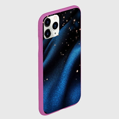 Чехол iPhone 11 Pro матовый Синяя волнистая текстура на черном / 3D-Фиолетовый – фото 2