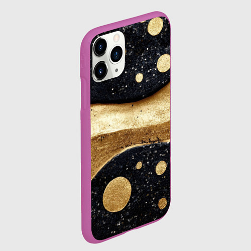 Чехол iPhone 11 Pro матовый Золотая объемная абстракция - текстура / 3D-Фиолетовый – фото 2