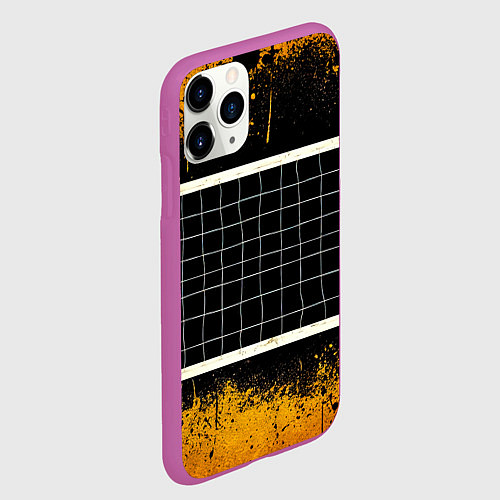 Чехол iPhone 11 Pro матовый Волейбольная сетка на черном / 3D-Фиолетовый – фото 2