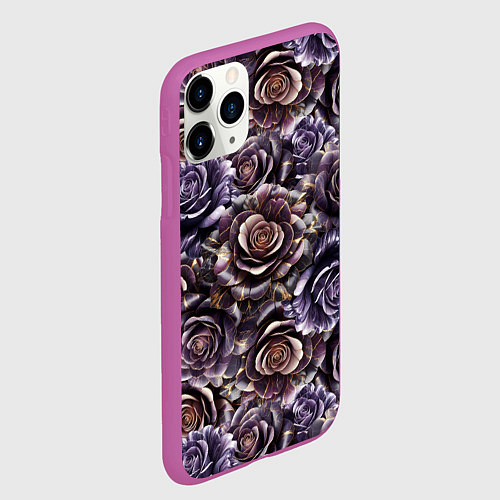 Чехол iPhone 11 Pro матовый Фиолетовые мраморные розы - паттерн / 3D-Фиолетовый – фото 2