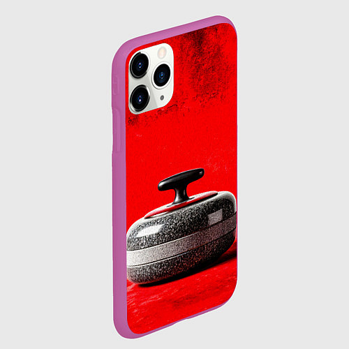 Чехол iPhone 11 Pro матовый Камень для кёрлинга на красном / 3D-Фиолетовый – фото 2