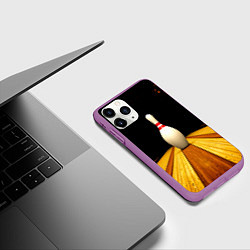 Чехол iPhone 11 Pro матовый Кегля для боулинга на черном, цвет: 3D-фиолетовый — фото 2