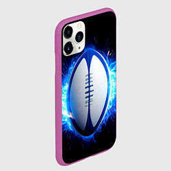 Чехол iPhone 11 Pro матовый Мяч для регби в синем пламени, цвет: 3D-фиолетовый — фото 2