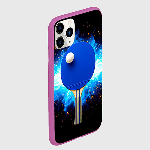 Чехол iPhone 11 Pro матовый Синяя ракетка для пинг-понга / 3D-Фиолетовый – фото 2