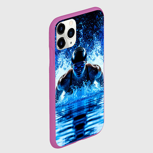 Чехол iPhone 11 Pro матовый Плавание брассом в черном бассейне / 3D-Фиолетовый – фото 2