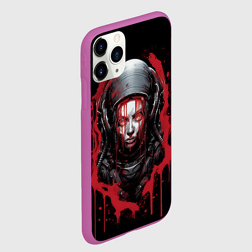 Чехол iPhone 11 Pro матовый Инопланетная девушка в красной краске / 3D-Фиолетовый – фото 2