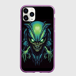 Чехол iPhone 11 Pro матовый Пришелец с большой головой, цвет: 3D-фиолетовый