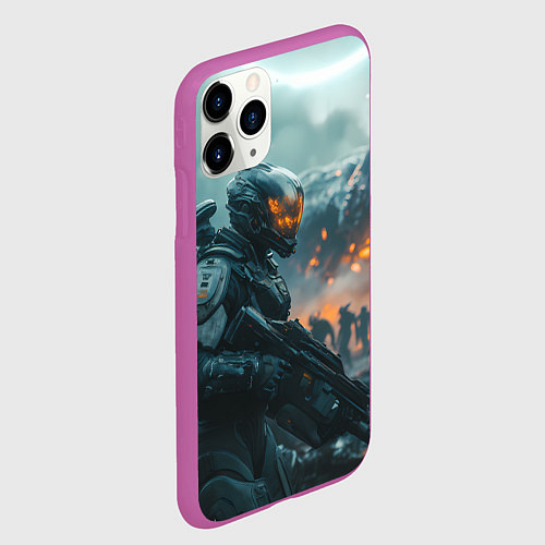 Чехол iPhone 11 Pro матовый Инопланетный боец / 3D-Фиолетовый – фото 2