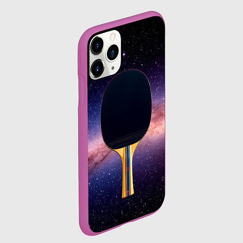 Чехол iPhone 11 Pro матовый Черная ракетка для пинг понга в космосе / 3D-Фиолетовый – фото 2