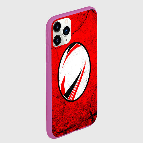 Чехол iPhone 11 Pro матовый Красно-белый мяч для регби / 3D-Фиолетовый – фото 2