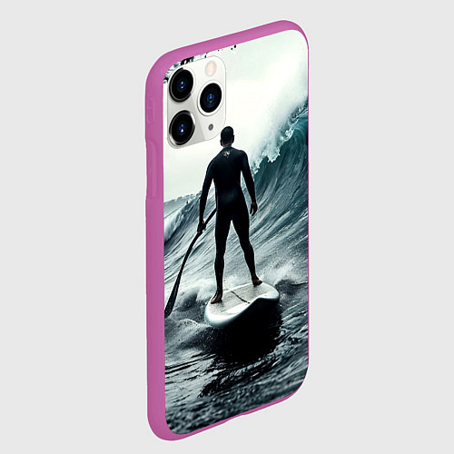 Чехол iPhone 11 Pro матовый Сапсёрфер в волне / 3D-Фиолетовый – фото 2