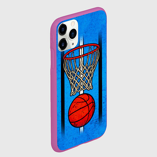 Чехол iPhone 11 Pro матовый Кольцо с баскетбольным мячом на синем / 3D-Фиолетовый – фото 2