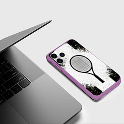 Чехол iPhone 11 Pro матовый Теннисная ракетка в черно-белом, цвет: 3D-фиолетовый — фото 2