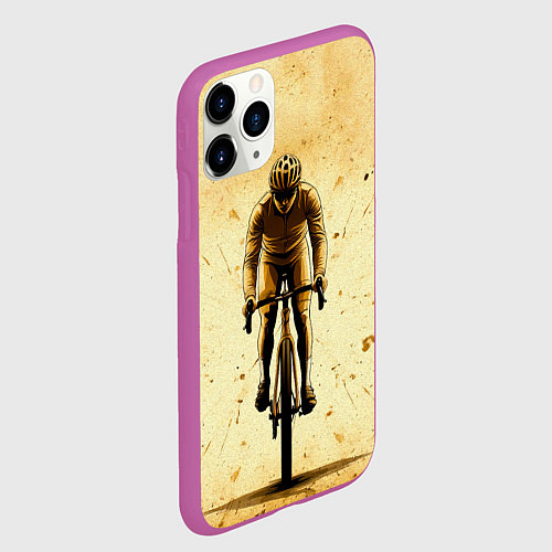 Чехол iPhone 11 Pro матовый Трековый велосипедист на бежевом / 3D-Фиолетовый – фото 2