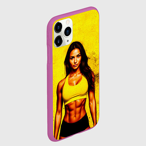 Чехол iPhone 11 Pro матовый Фитоняшка на желтом / 3D-Фиолетовый – фото 2
