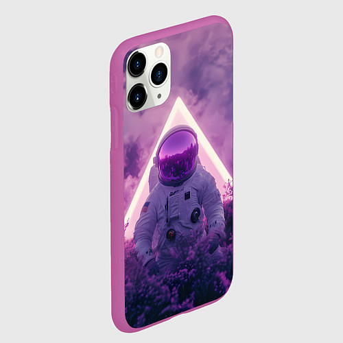 Чехол iPhone 11 Pro матовый Космонавт в фиолетовом поле / 3D-Фиолетовый – фото 2