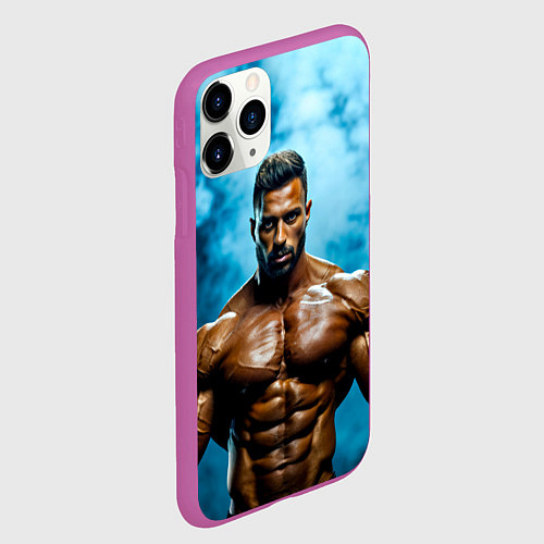 Чехол iPhone 11 Pro матовый Бодибилдер в синем дыму / 3D-Фиолетовый – фото 2