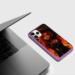 Чехол iPhone 11 Pro матовый Горячая пиро архонт Мавуика - Genshin Impact, цвет: 3D-фиолетовый — фото 2