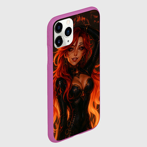 Чехол iPhone 11 Pro матовый Горячая пиро архонт Мавуика - Genshin Impact / 3D-Фиолетовый – фото 2
