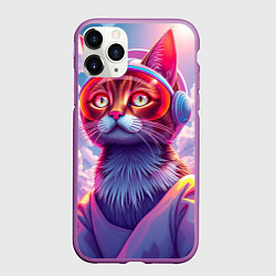 Чехол iPhone 11 Pro матовый Кот космонавт удивлен, цвет: 3D-фиолетовый
