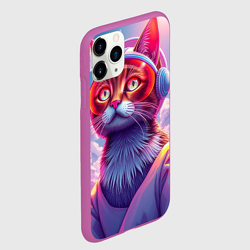 Чехол iPhone 11 Pro матовый Кот космонавт удивлен / 3D-Фиолетовый – фото 2