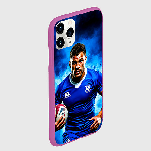 Чехол iPhone 11 Pro матовый Регбист в синем дыму / 3D-Фиолетовый – фото 2