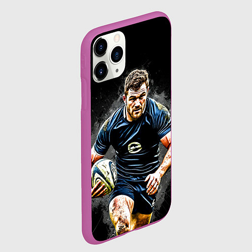 Чехол iPhone 11 Pro матовый Регбист на черном / 3D-Фиолетовый – фото 2