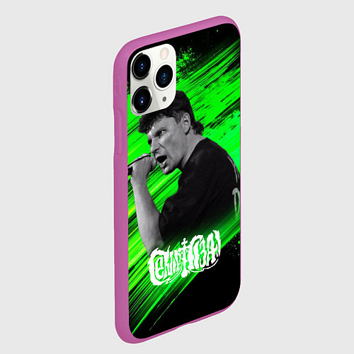 Чехол iPhone 11 Pro матовый Юрий Хой с микрофоном / 3D-Фиолетовый – фото 2