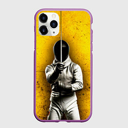 Чехол iPhone 11 Pro матовый Фехтовальщик с рапирой на желтом