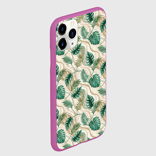 Чехол iPhone 11 Pro матовый Листья монстеры на мраморном фоне / 3D-Фиолетовый – фото 2