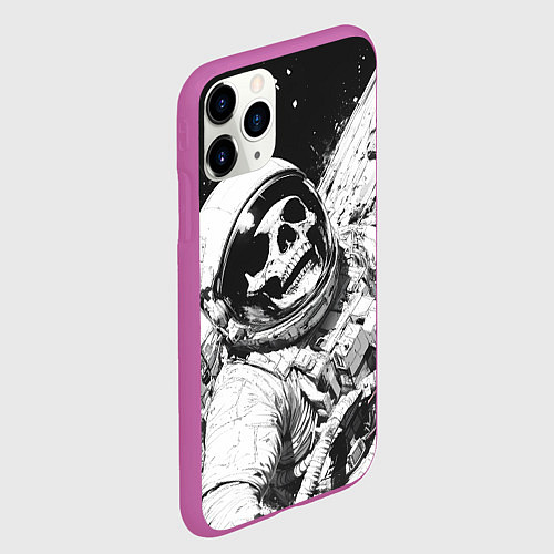 Чехол iPhone 11 Pro матовый Скелет в космосе черно-белый / 3D-Фиолетовый – фото 2